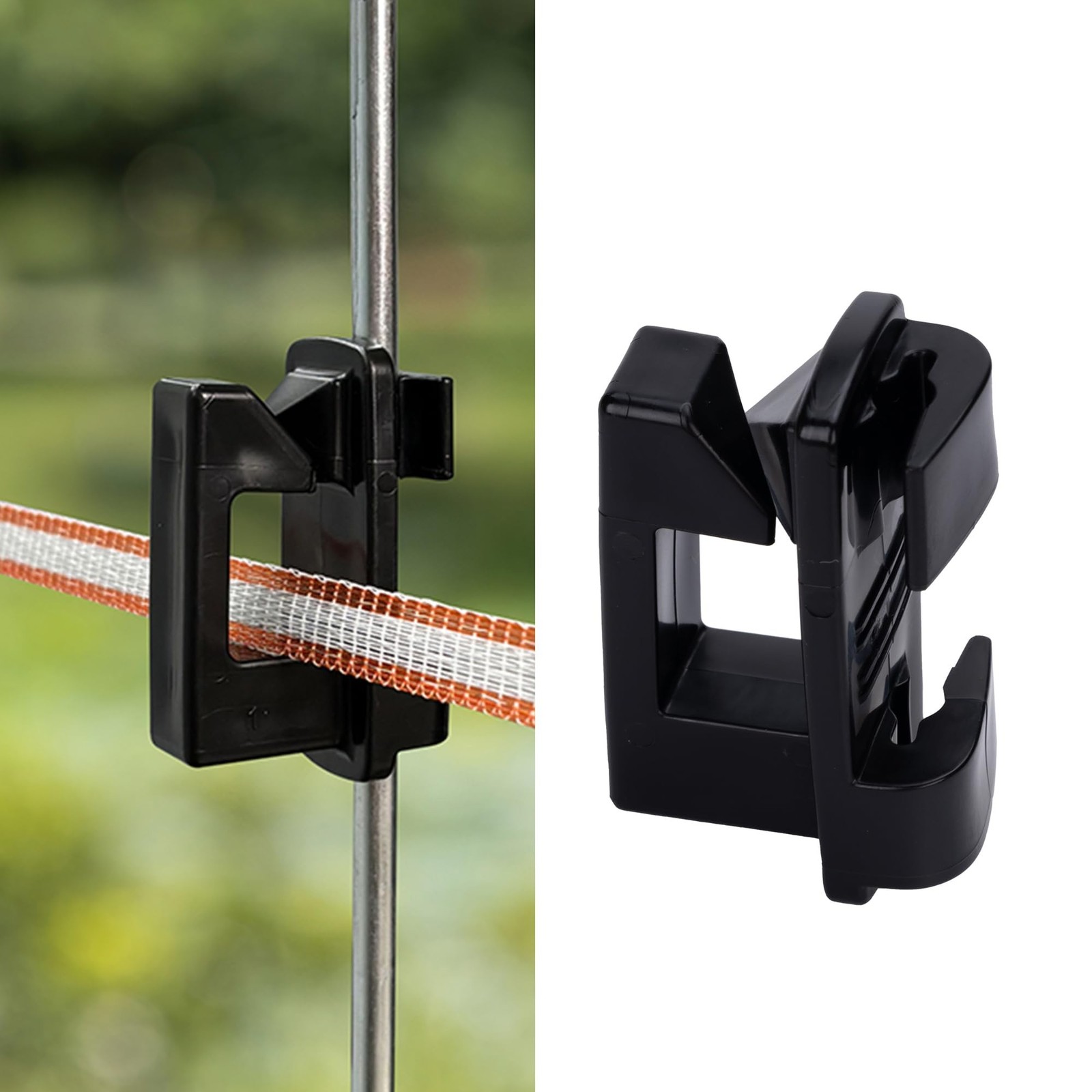 50 Pack Electric Fence Insulator Clips on Pig Tail Fence Post, Black Insulato...