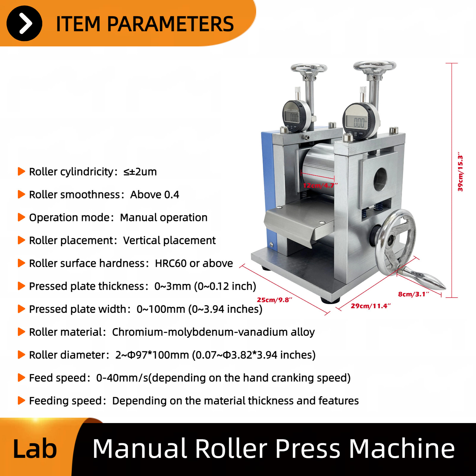 Lab Roller Mill Machine Digital Display for Battery Electrode Sheet Calendering
