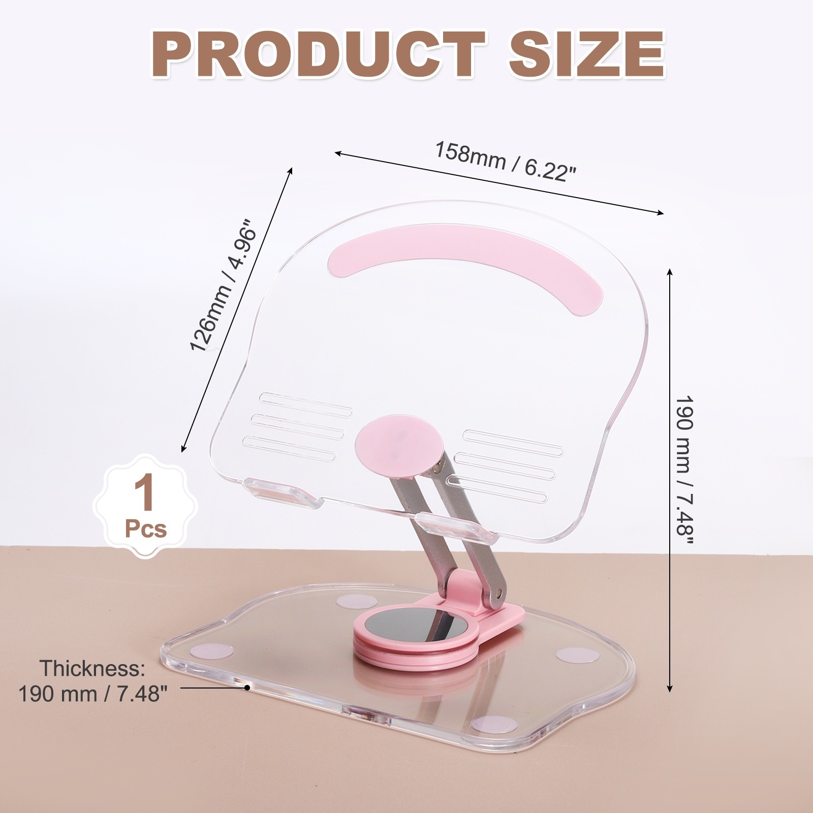 Acrylic Tablet Stand, Acrylic Tablet Holder Adjustable Foldable, Pink