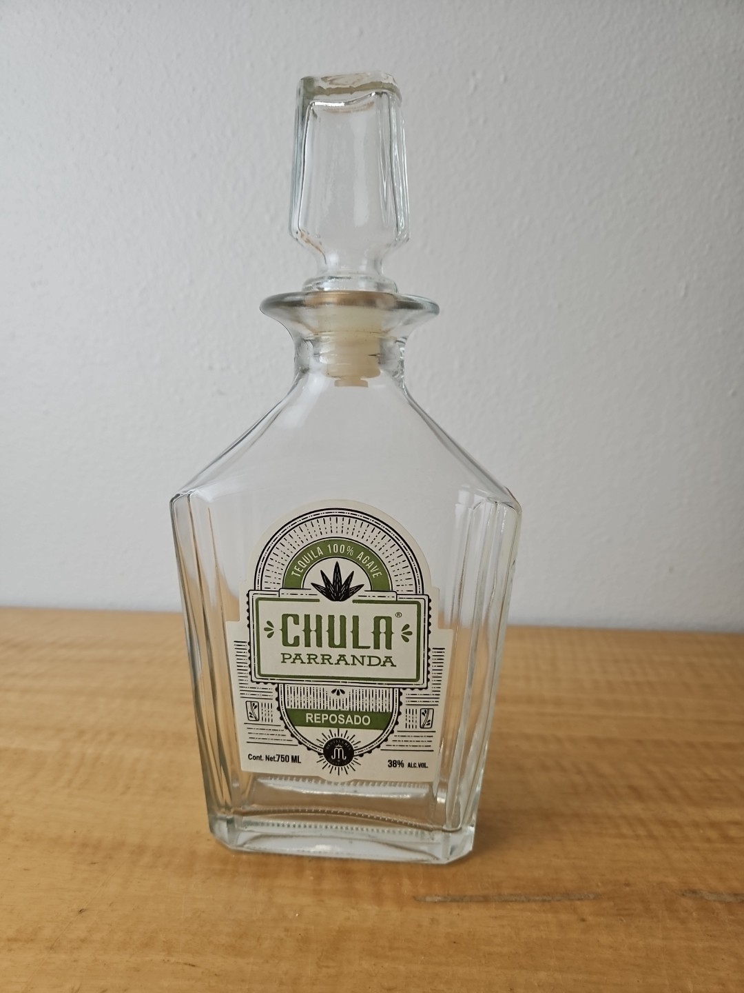 Chula Parranda Reposado Tequila Empty Bottle green label
