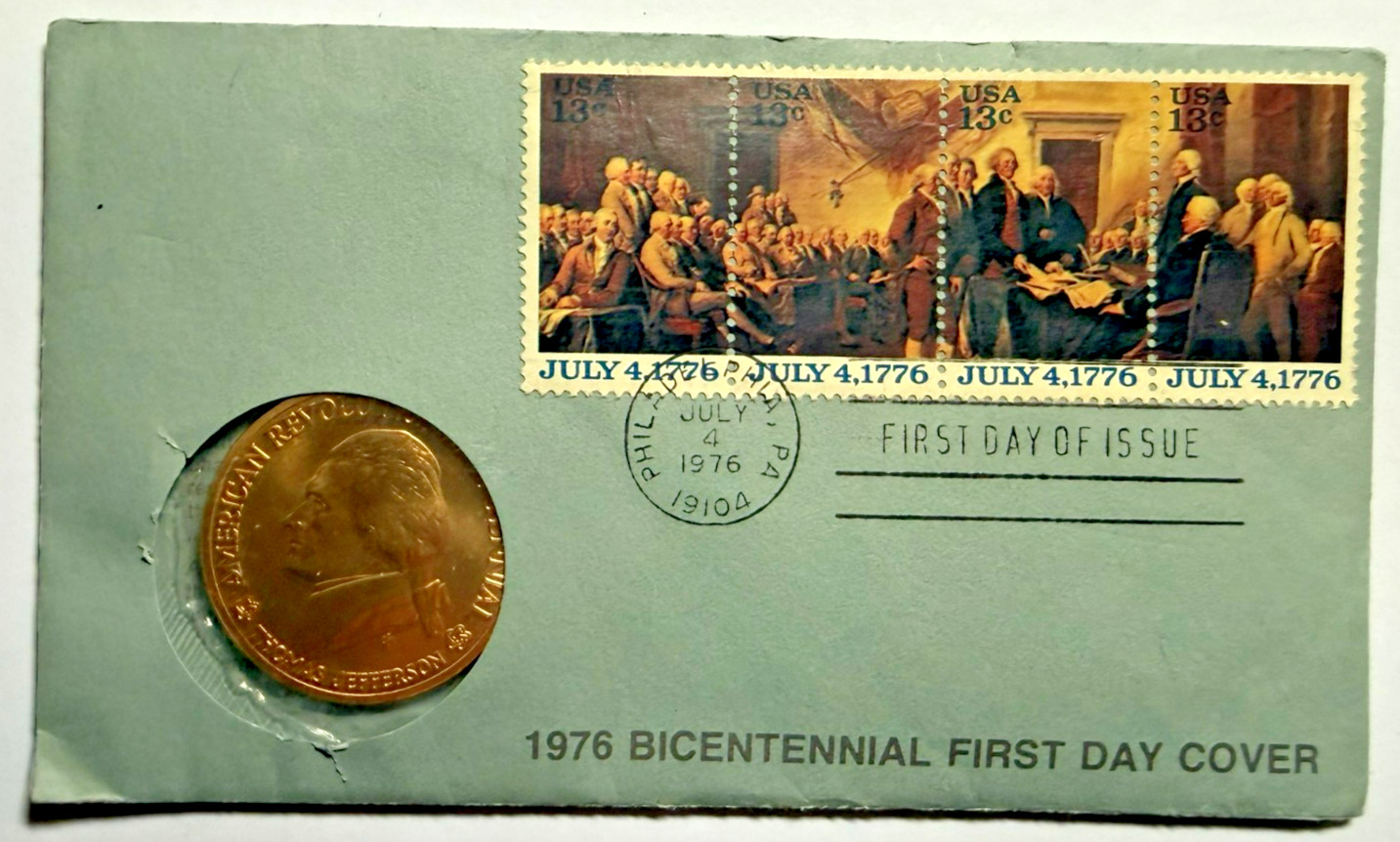 1976 Bicentennial First Day Cover Stamps & Commemorative Medal Thomas Jefferson