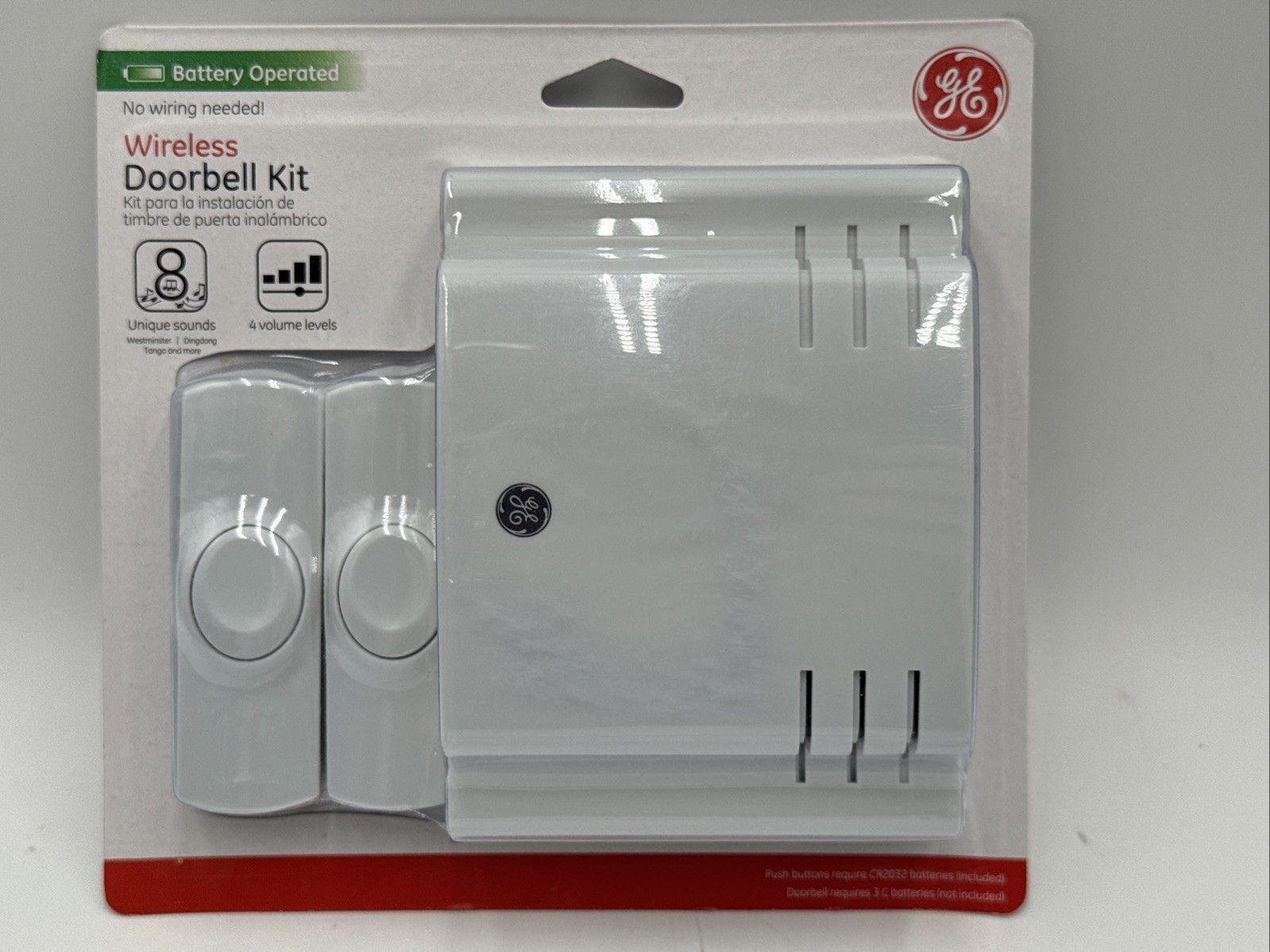 GE Wireless Door Chime - 8 Unique Sounds - Battery Operated - 150ft Range
