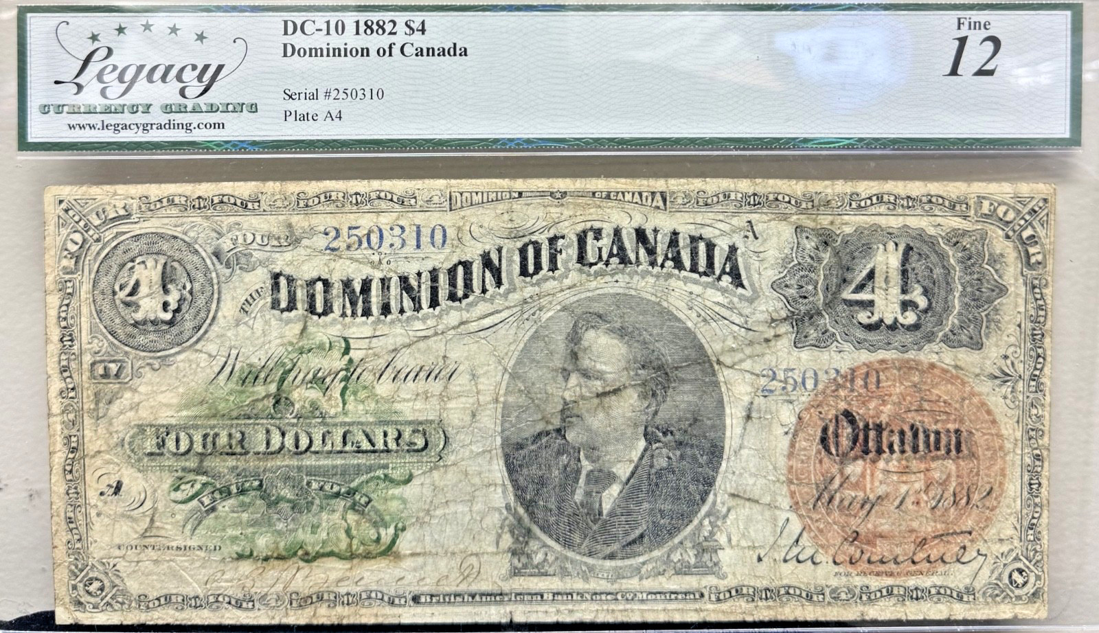 1882 $4 Dominion of Canada Legacy  Fine 12