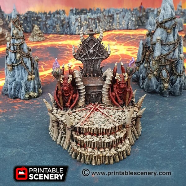 Skull Throne Fantasy-Styled Terrain Piece 3D Printed Tabletop DND Game (28mm)