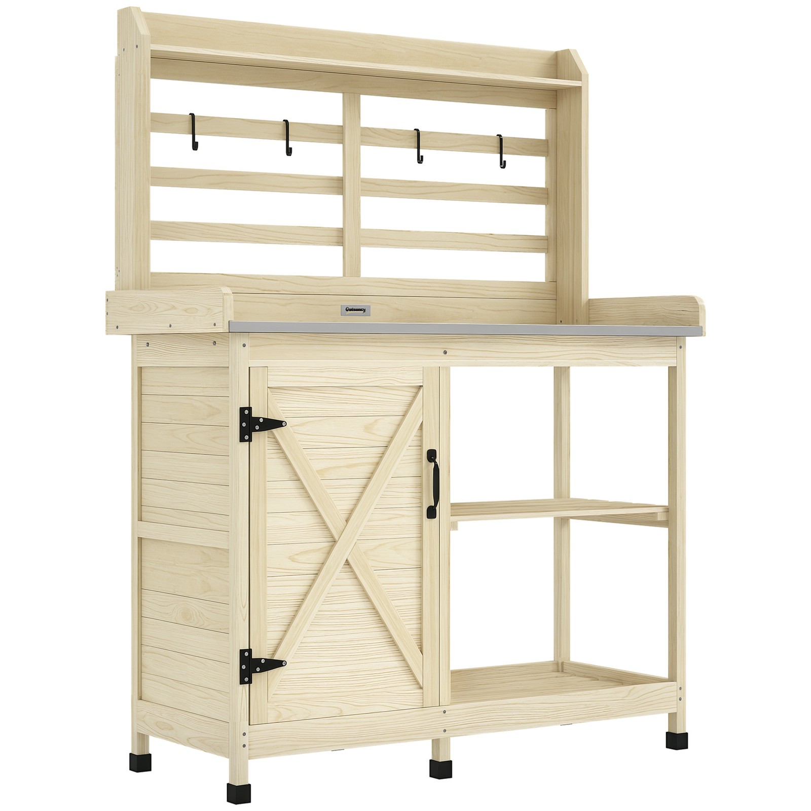 Wooden Potting Bench with Storage, Sink, Water Tap, Natural