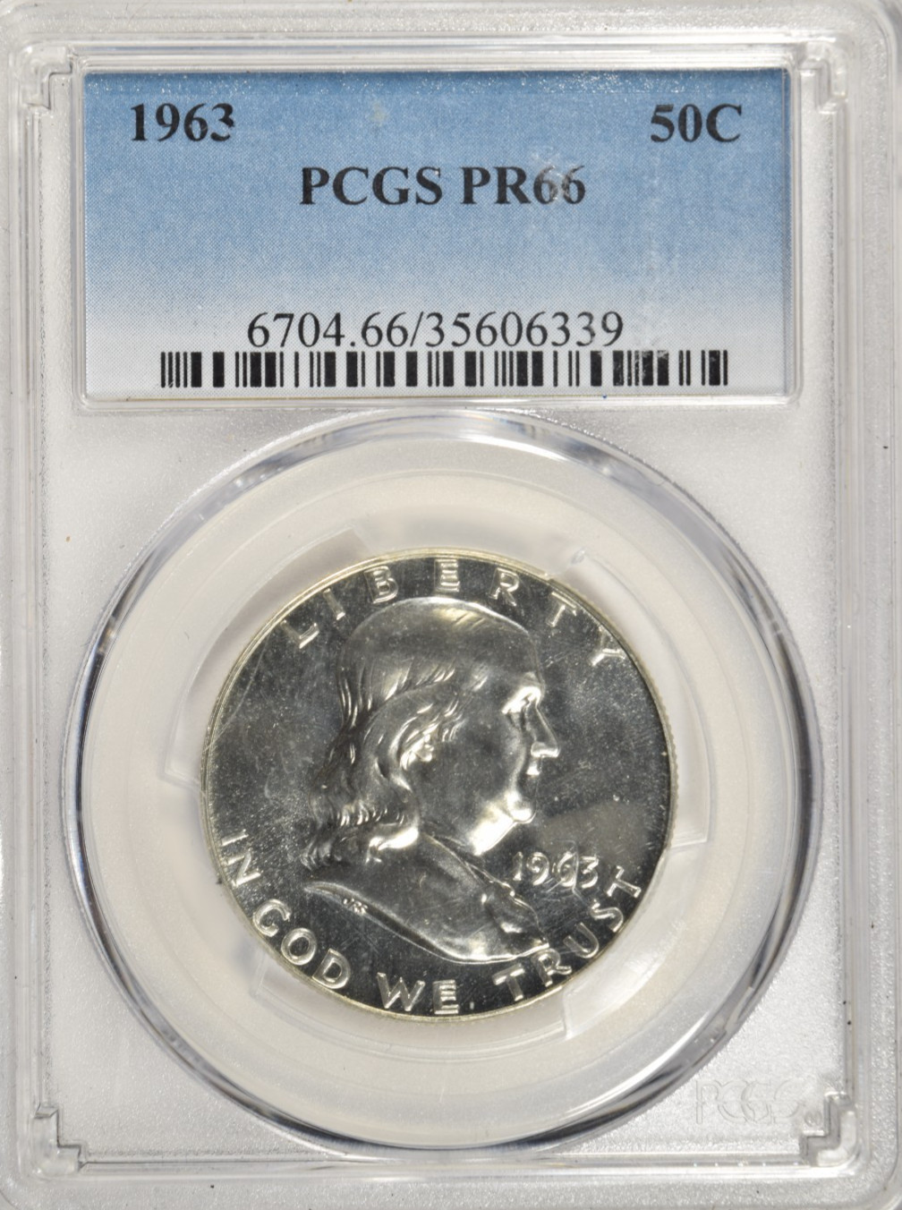 1963 PROOF FRANKLIN HALF DOLLAR ~ PCGS PR66 ~ BRIGHT WHITE!