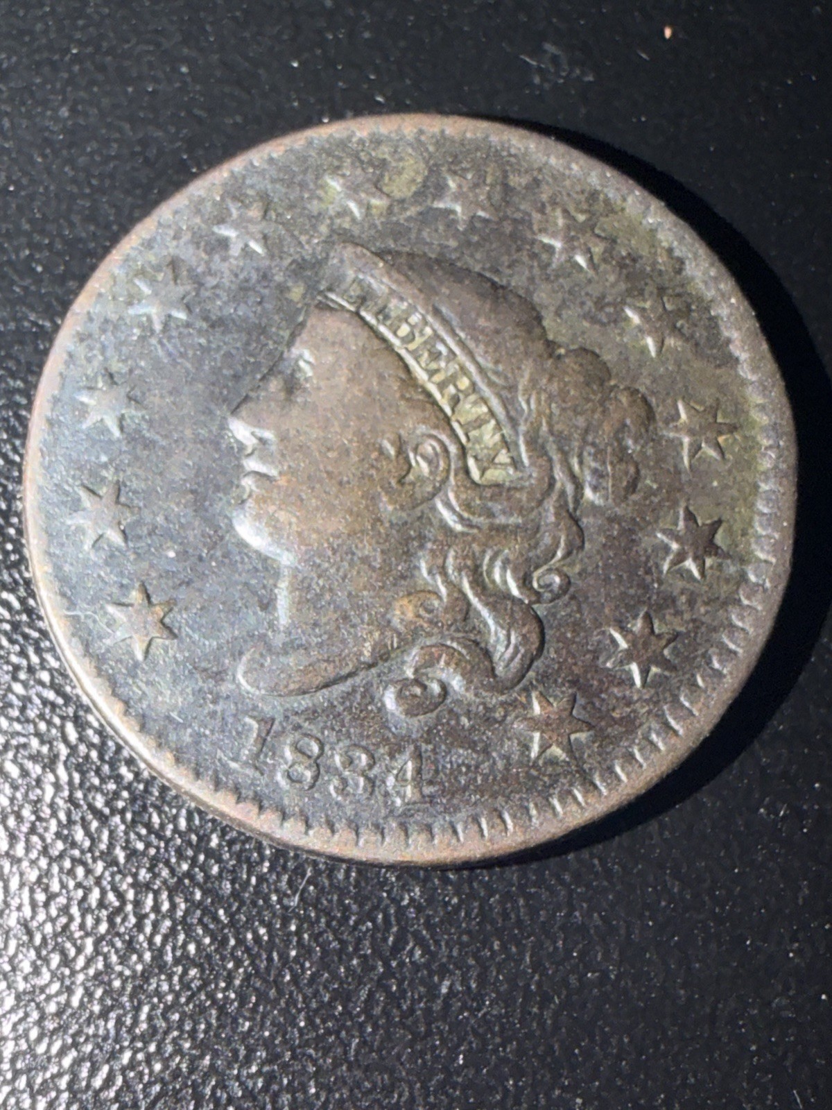 1834 Small 8, Large Stars, & Medium Letters Large Cent F/VF