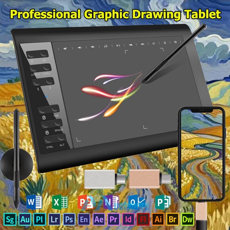 Professional Graphic Drawing Tablet for Artist with Battery-free Pen 12 Shortkey