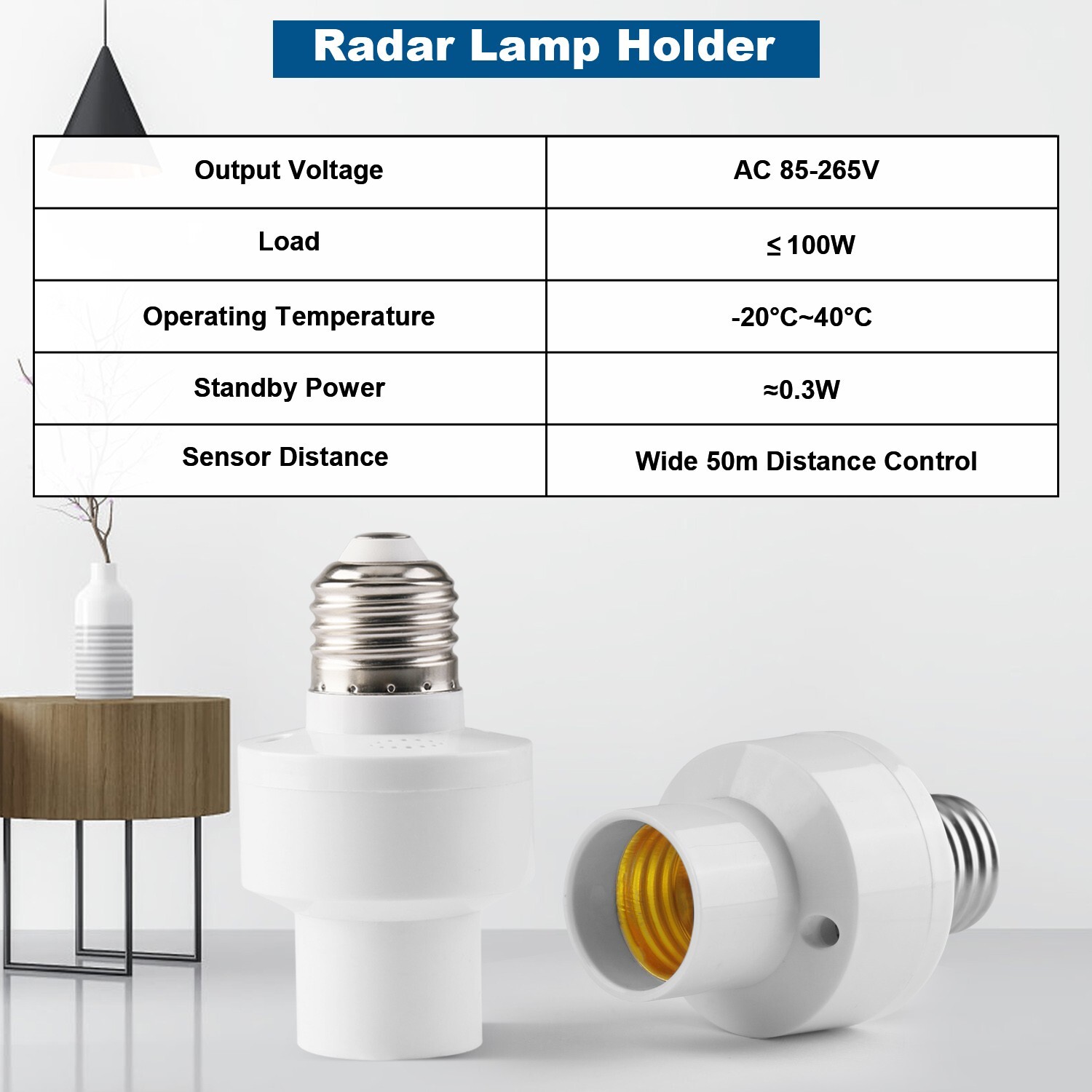2Pack E27/E26 Radar Motion Light Holder Detector Base Lamp Switch Bulb Socket