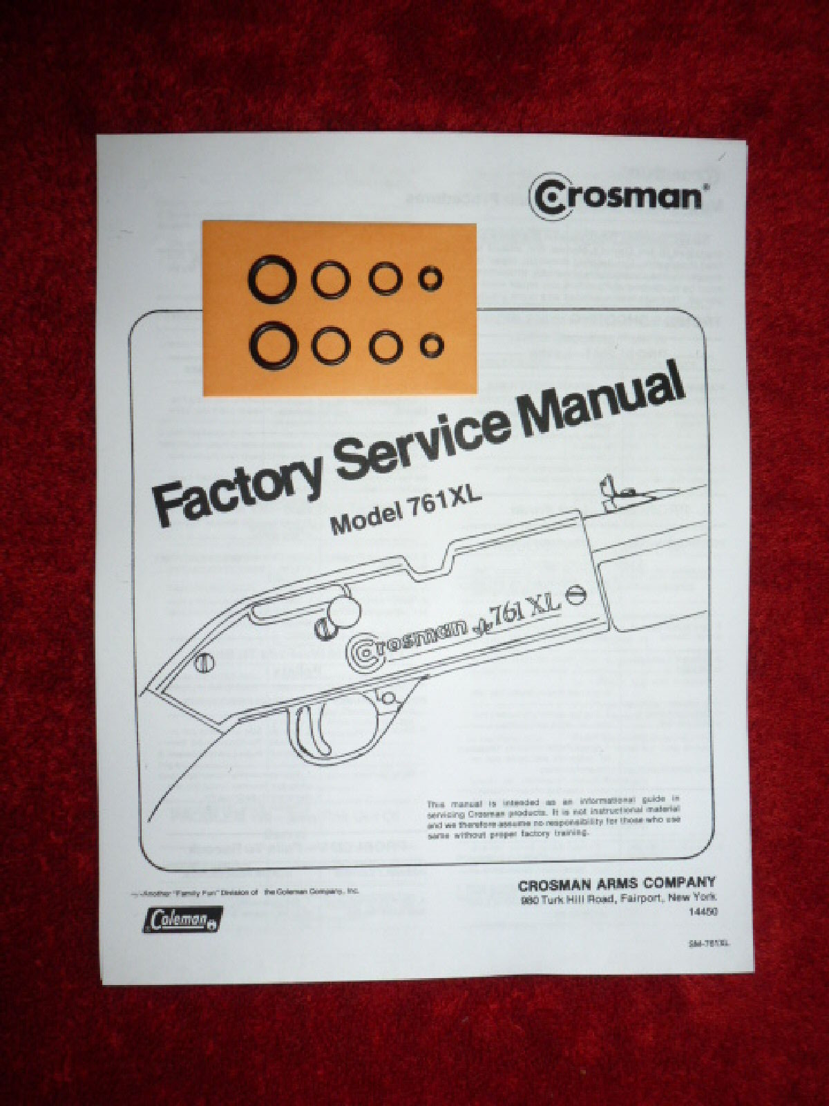 Crosman 761XL 761 XL  Two (2) O-Ring Seal Kits + Factory Service Manual + Guide