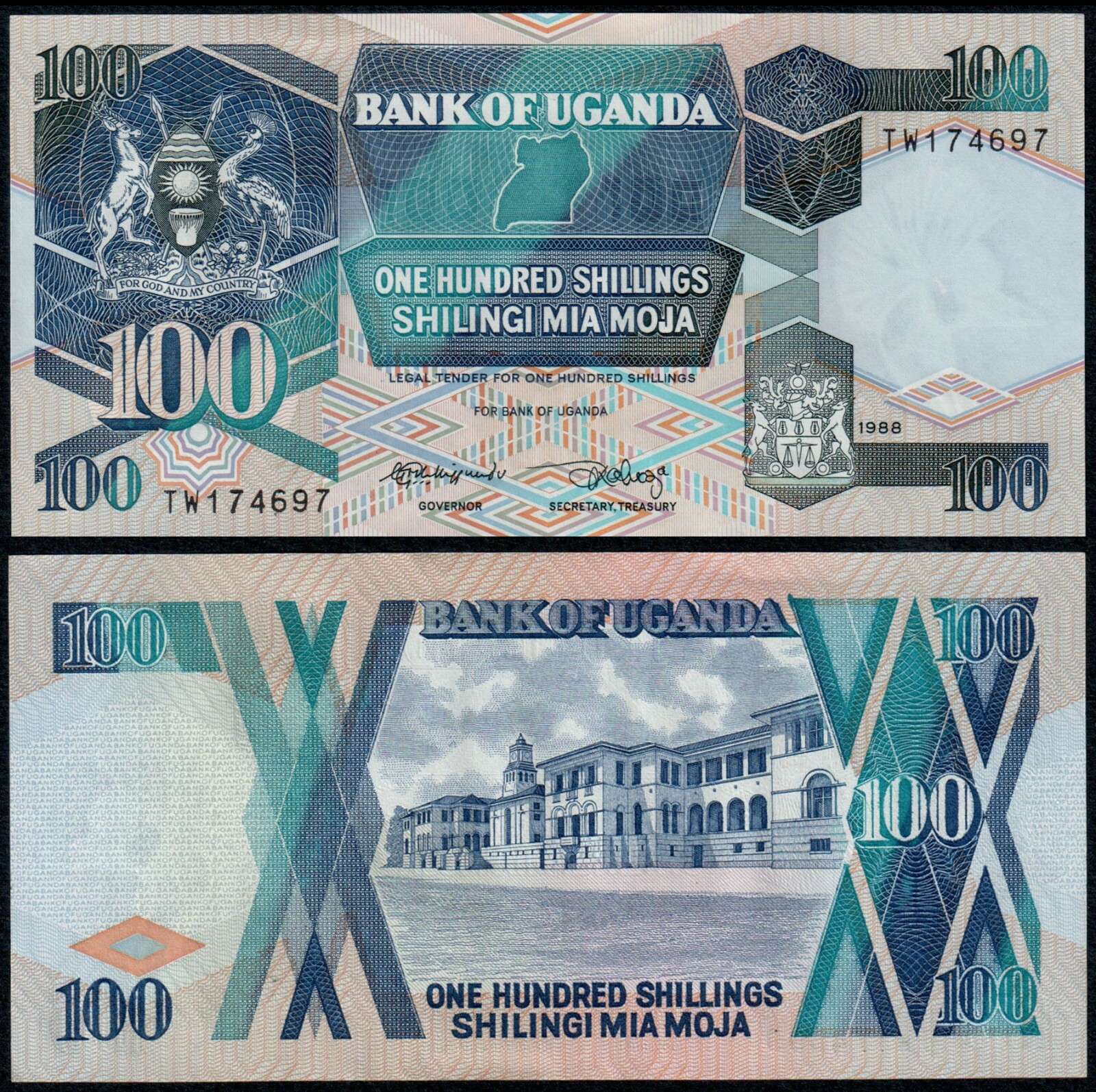 UGANDA 100 SHILLINGS (P31b) 1988 UNC