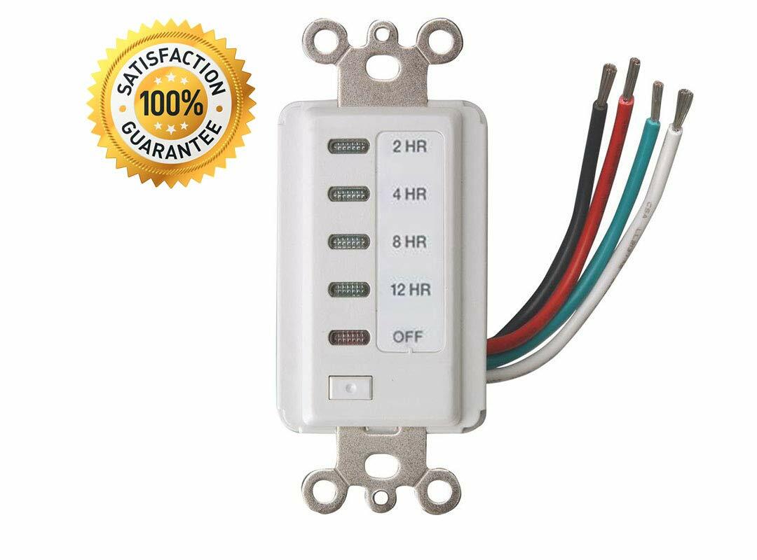 Bathroom Fan Auto Shut Off Timer 2-4-8-12 Hour Preset Countdown Wall Switch
