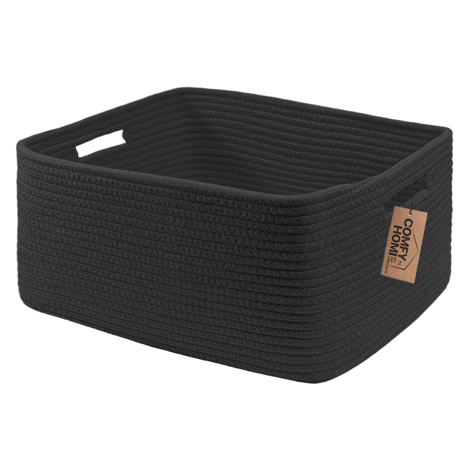 Cotton Rope Woven Basket Handles Shelves Toys Book 17x13x7.5 Inch 1 PCS Black