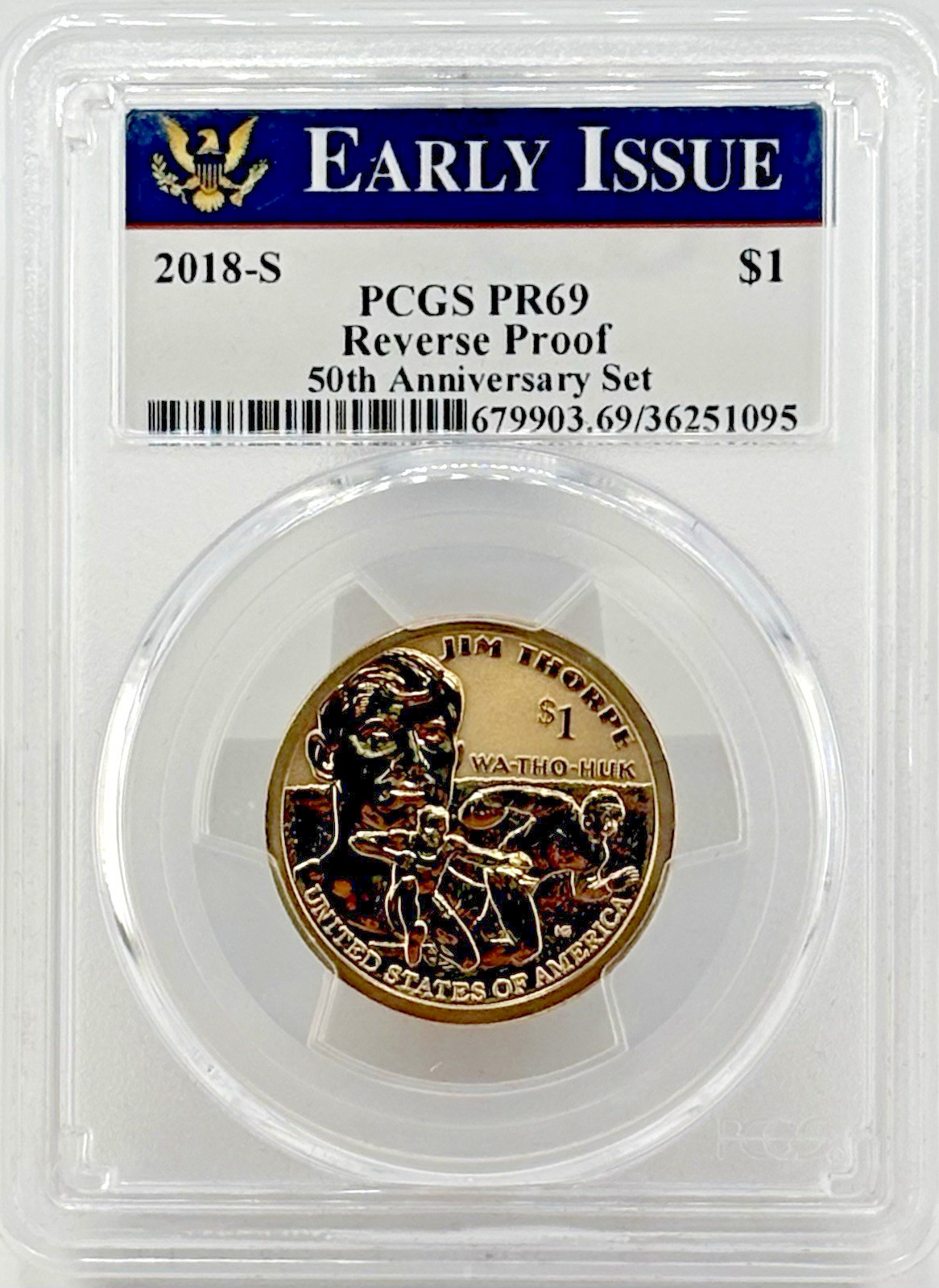 2018-S $1 Early Issue Reverse Proof PR69 PCGS Jim Thorpe