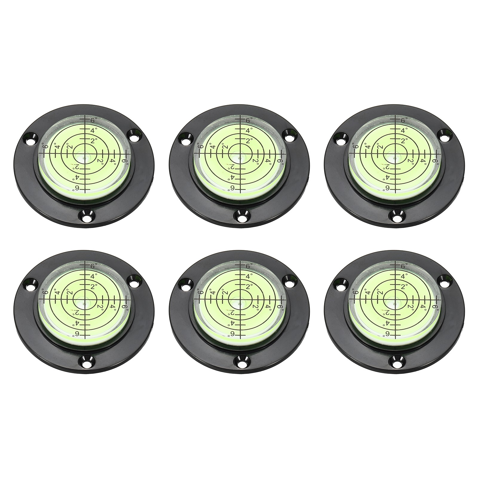 6pcs Round Bubble Level 9.2mm Plastic Bullseye Spirit Levels, Black/Green