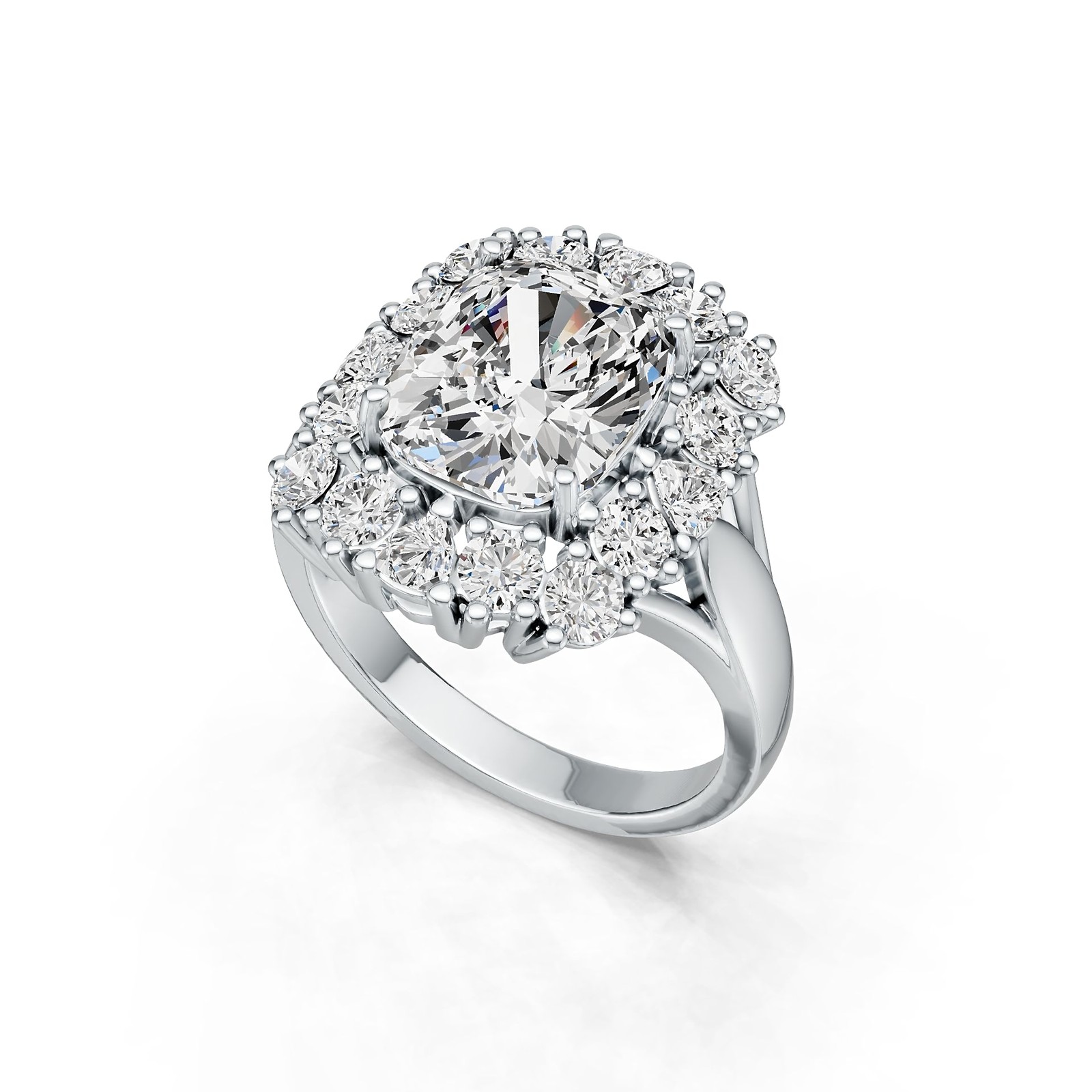 Sterling Silver Semi Mount Ring Setting Cushion CU 11X9mm TRI 3X3mm RD 3mm