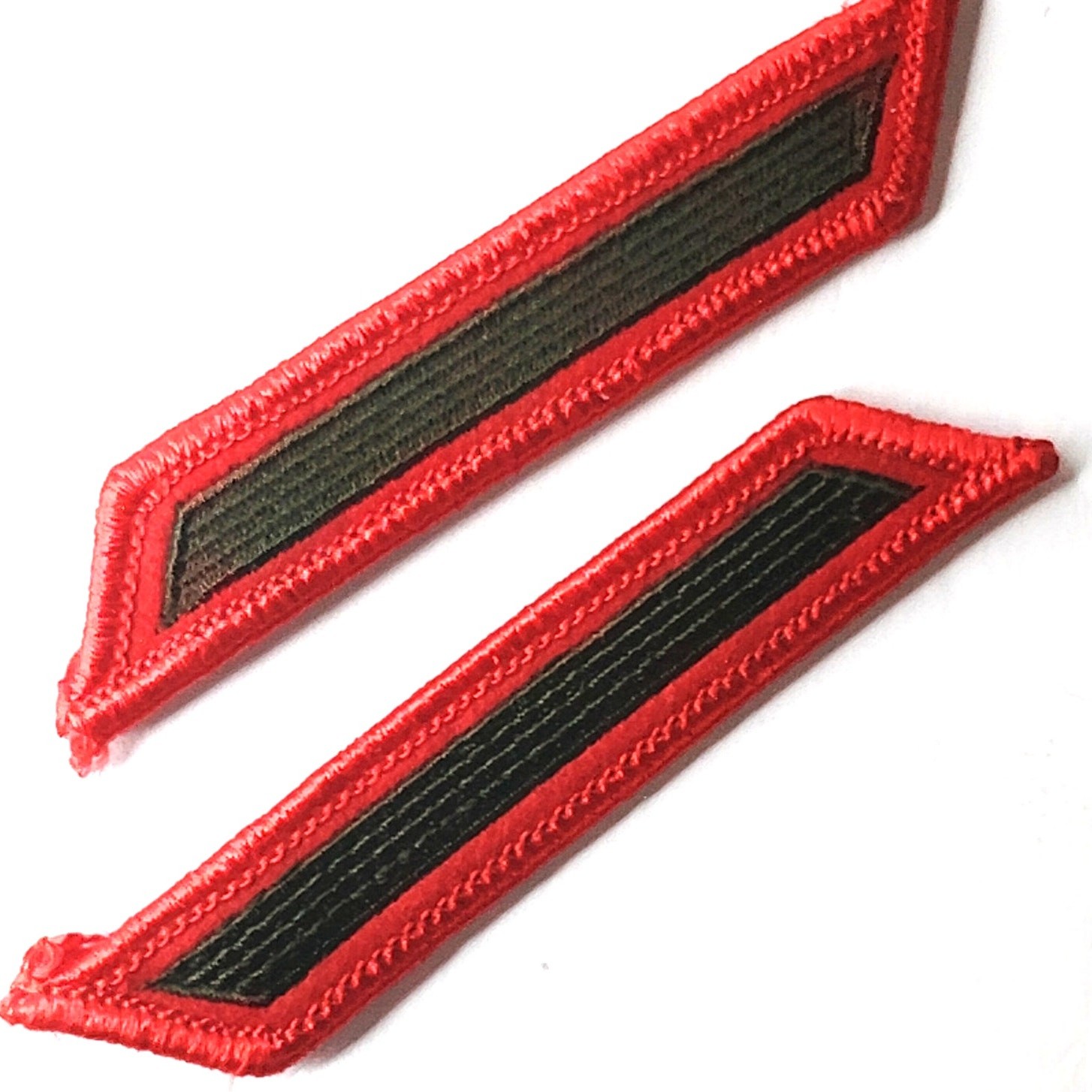 USMC 4-Year Service Stripe Hashmark Green on Red Sew-On Pair 4" x 0.75"