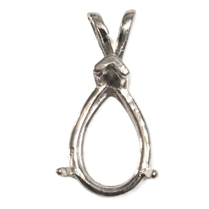 Solid Sterling Silver 10X7 - 15X10 Pear Setting Vee-Prong Pendant, Pre-notched