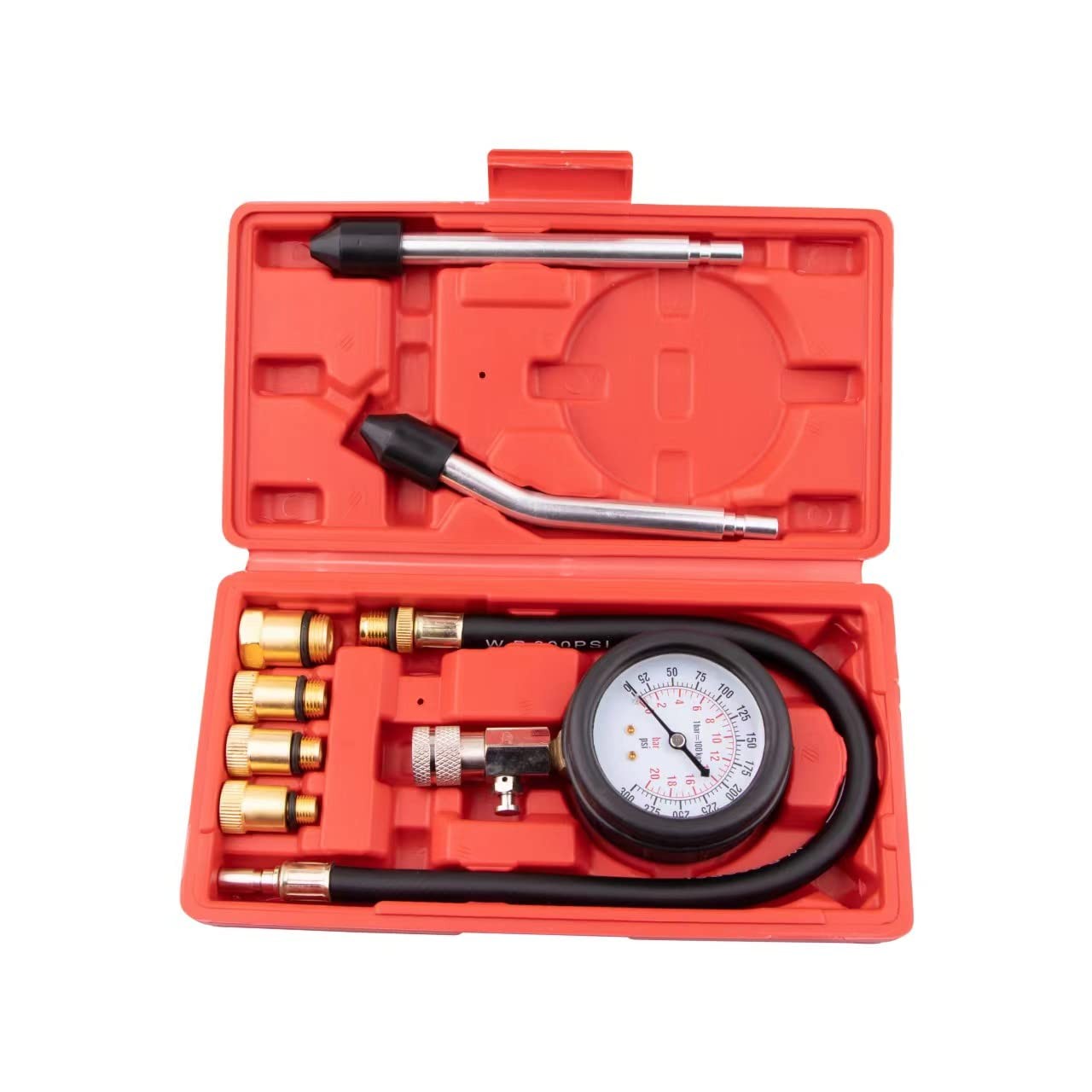 Probar Compresión Cilindros Motor Gasolina Manómetro 0-300PSI Kit 8PZ Moto Carro