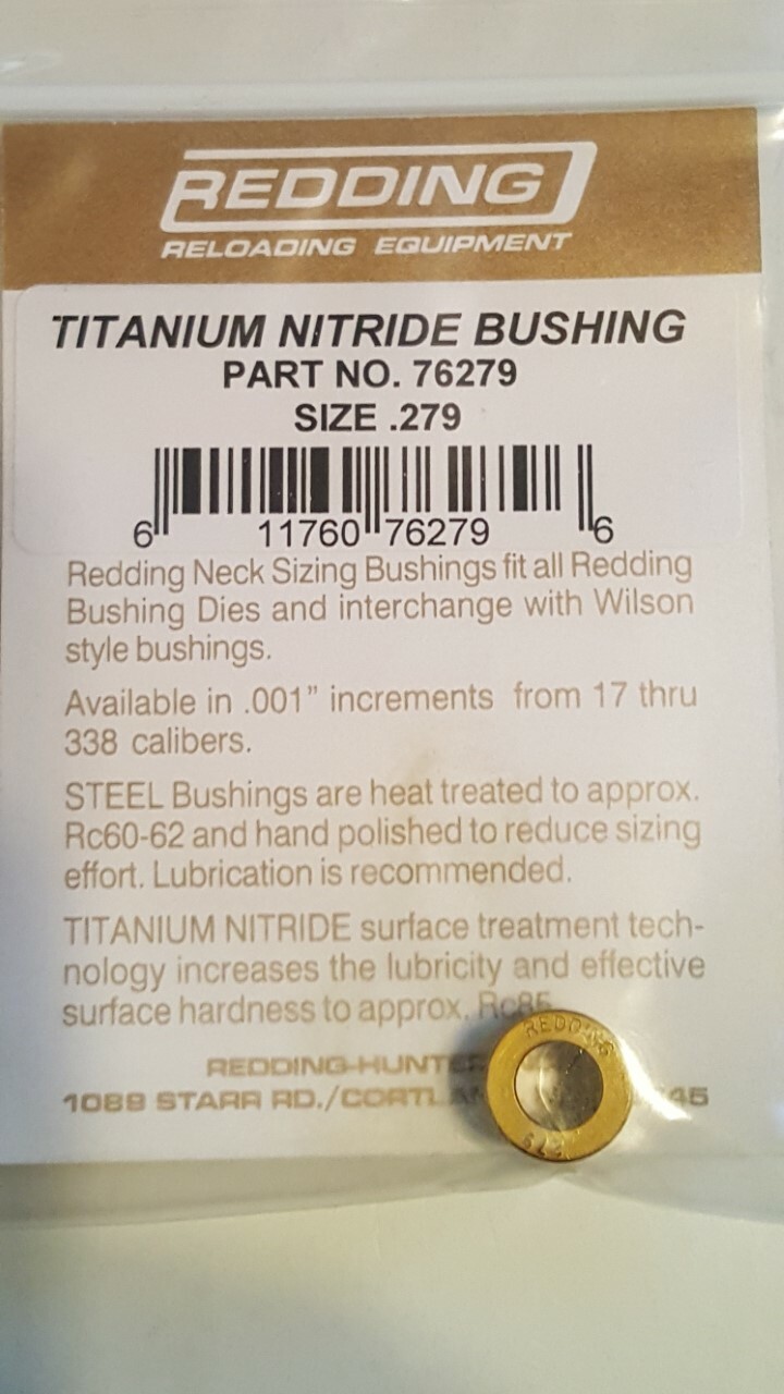 76279 REDDING TITANIUM NITRIDE .279 NECK SIZE BUSHING - BRAND NEW - FREE SHIP