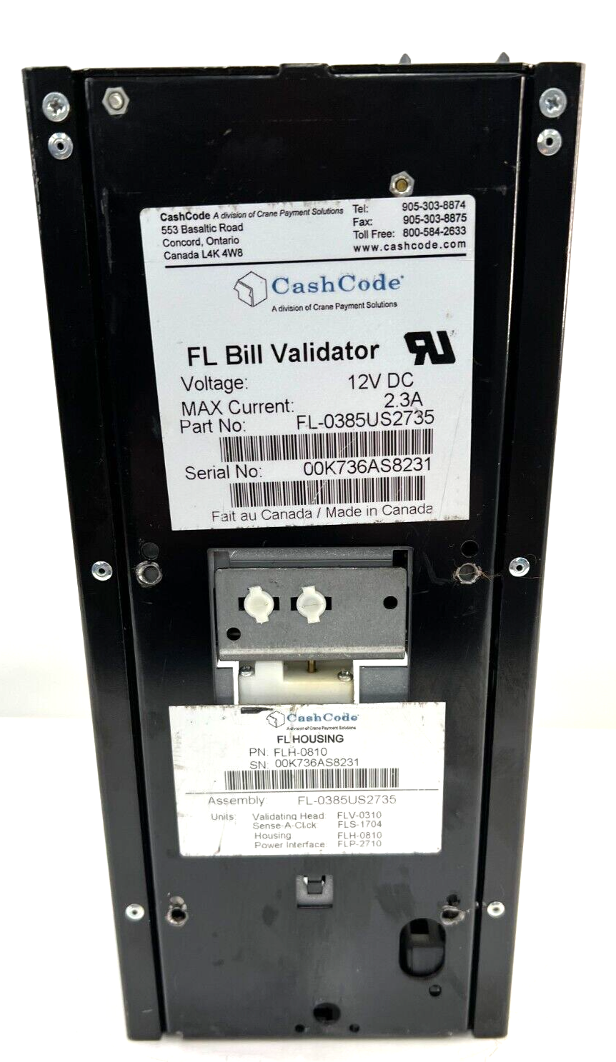 CASH CODE FRONT LOAD BILL VALIDATOR FL-0385US2735