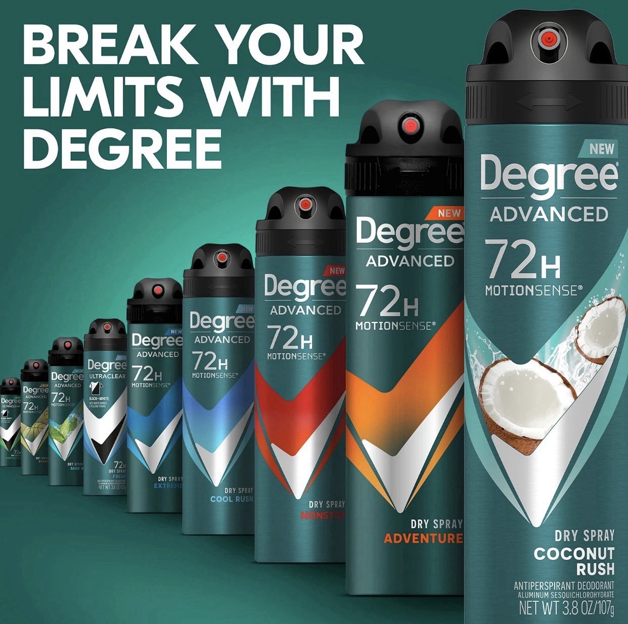 Degree Men Advanced Antiperspirant Deodorant Dry Spray Coconut Rush 3-Pk 72-H
