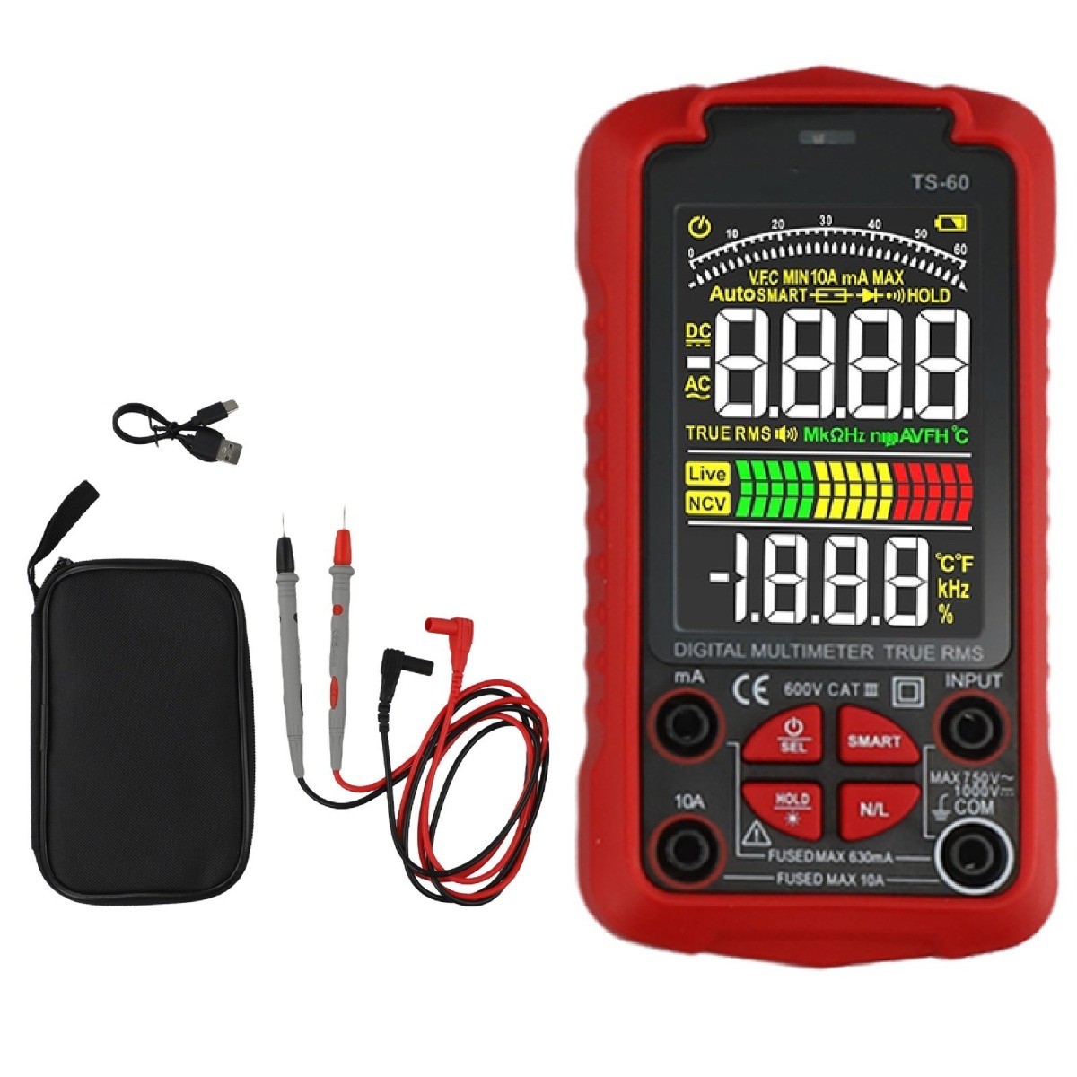 For Smart Digital Multimeter USB Rechargeable TRMS 6000 Counts ACDC Voltmeter