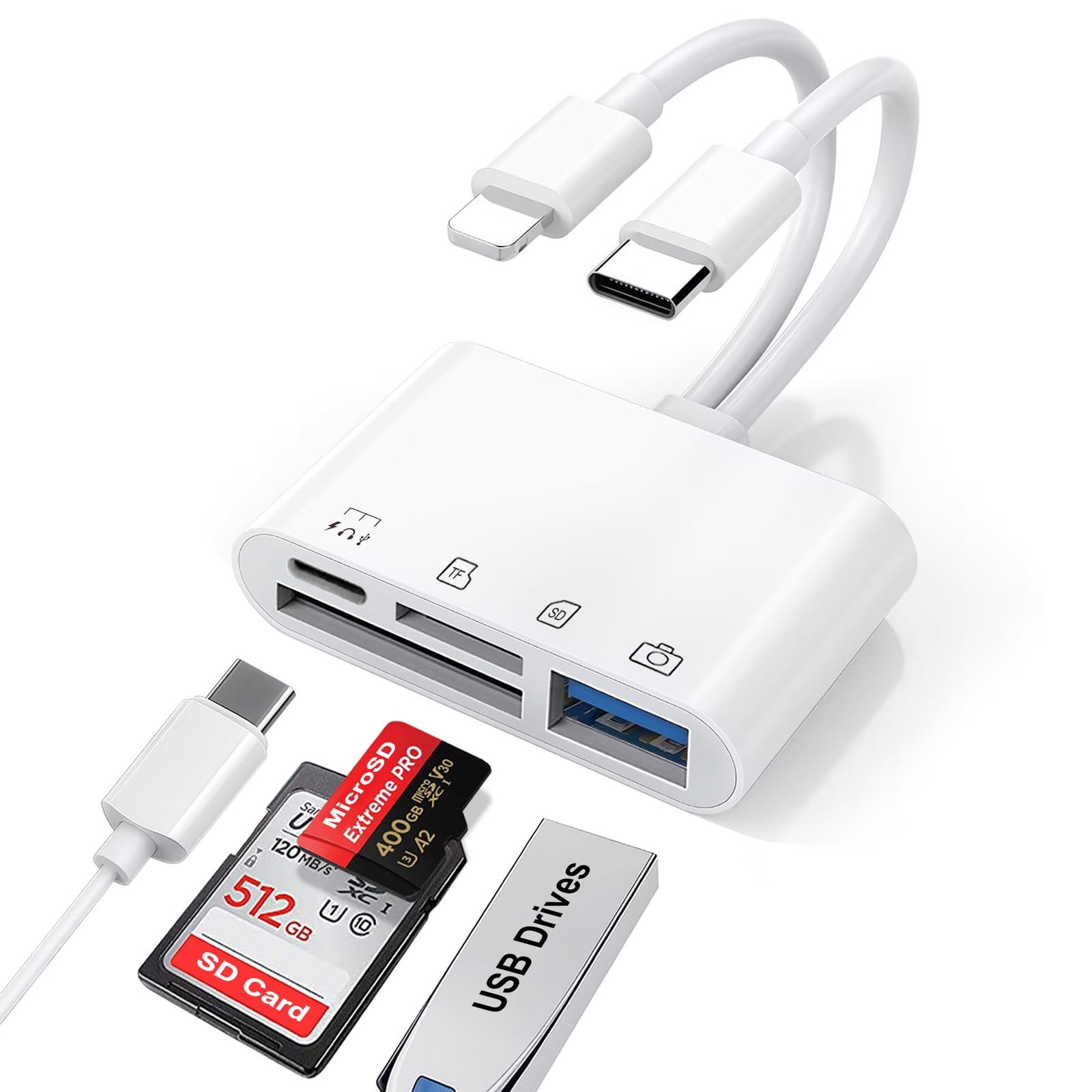 SD/MicroSD Card Reader & USB OTG Adapter with PD Charging Port for iPhone