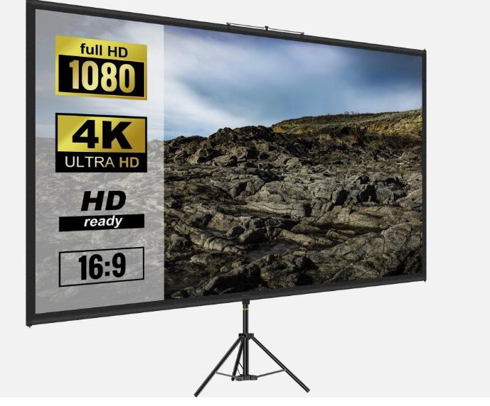 NWT Tripod Projector Screen with Stand 100in 4K HD 16:9 Home Cinema Portable