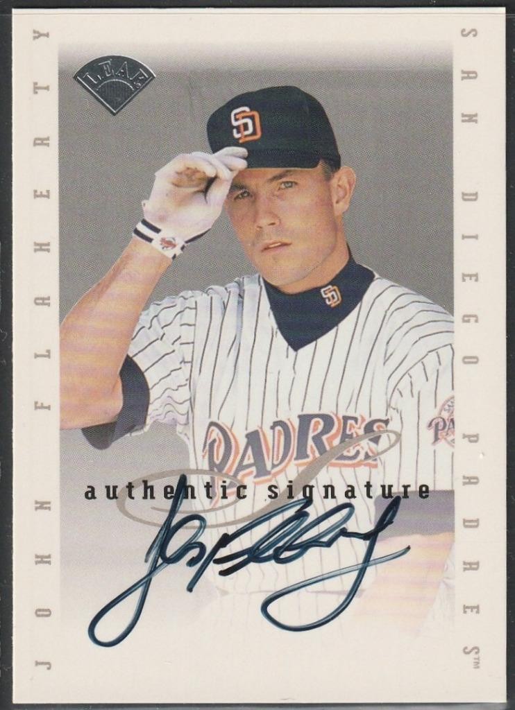 113,1996 Leaf Signature, Original Autograph of John Flaherty, Padres