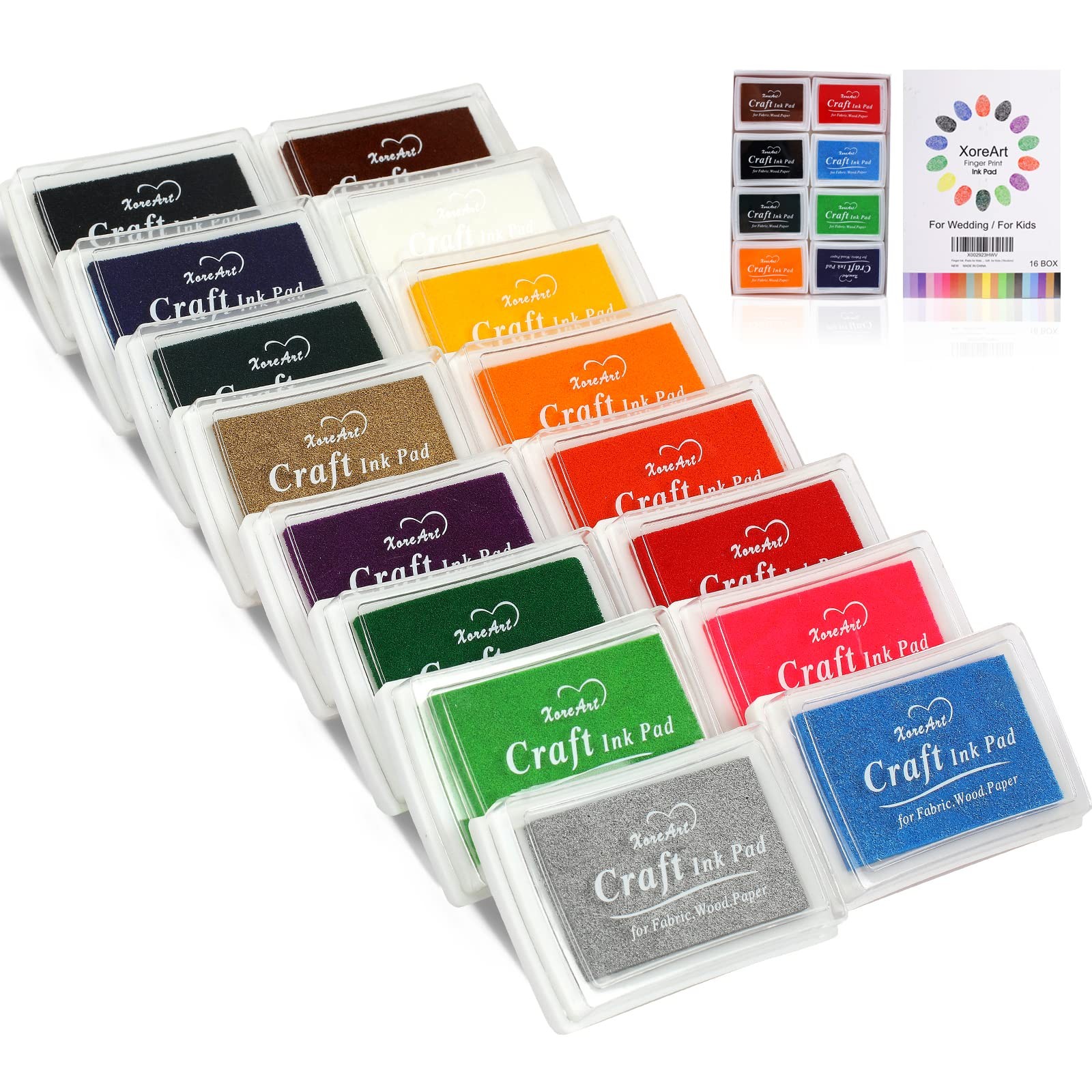 XoreArt Finger Ink Pads for Kids Washable Craft Ink Stamp Pads, 16 Color DIY...