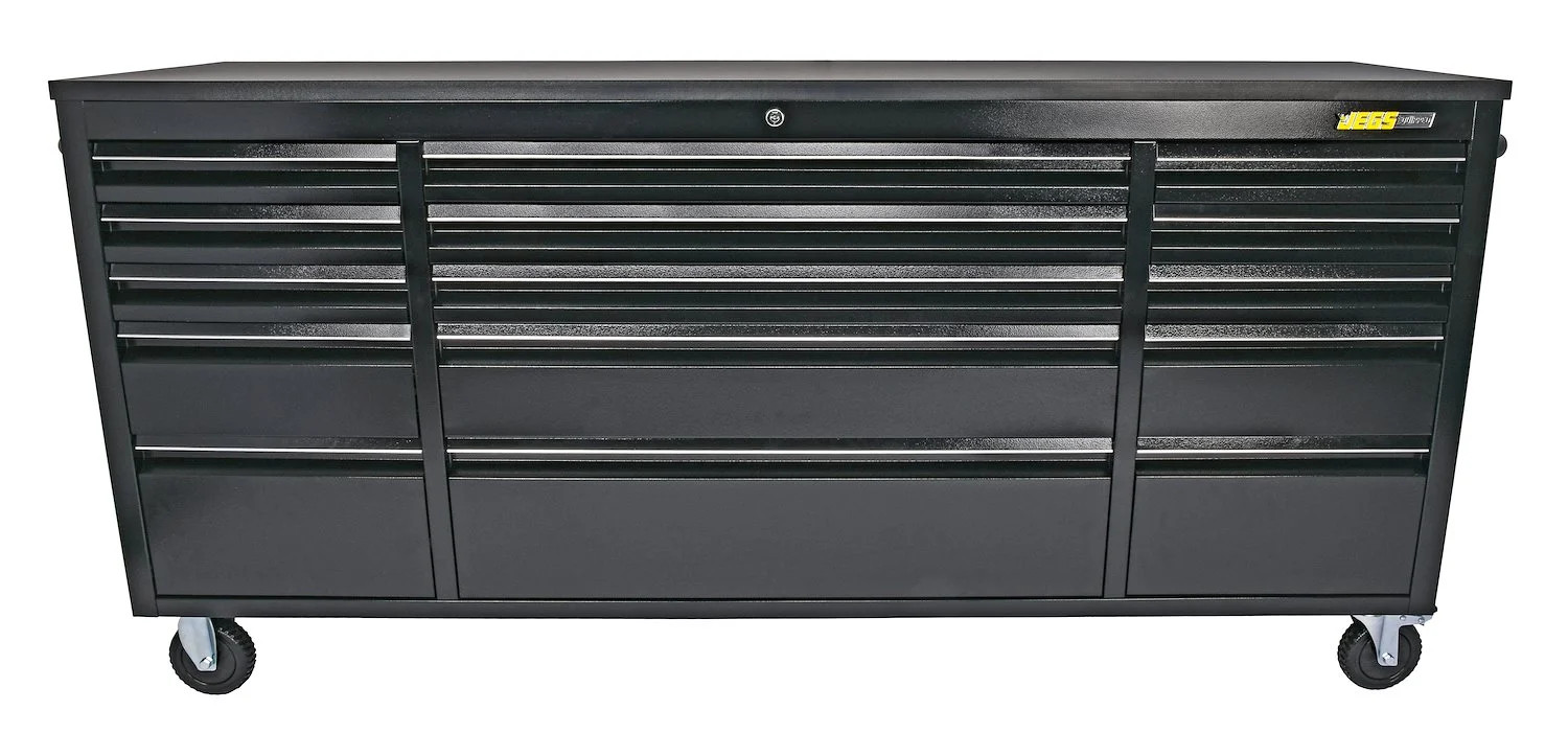 JEGS 72 in. 15-Drawer Rolling Tool Cabinet [Black Powder-Coated]