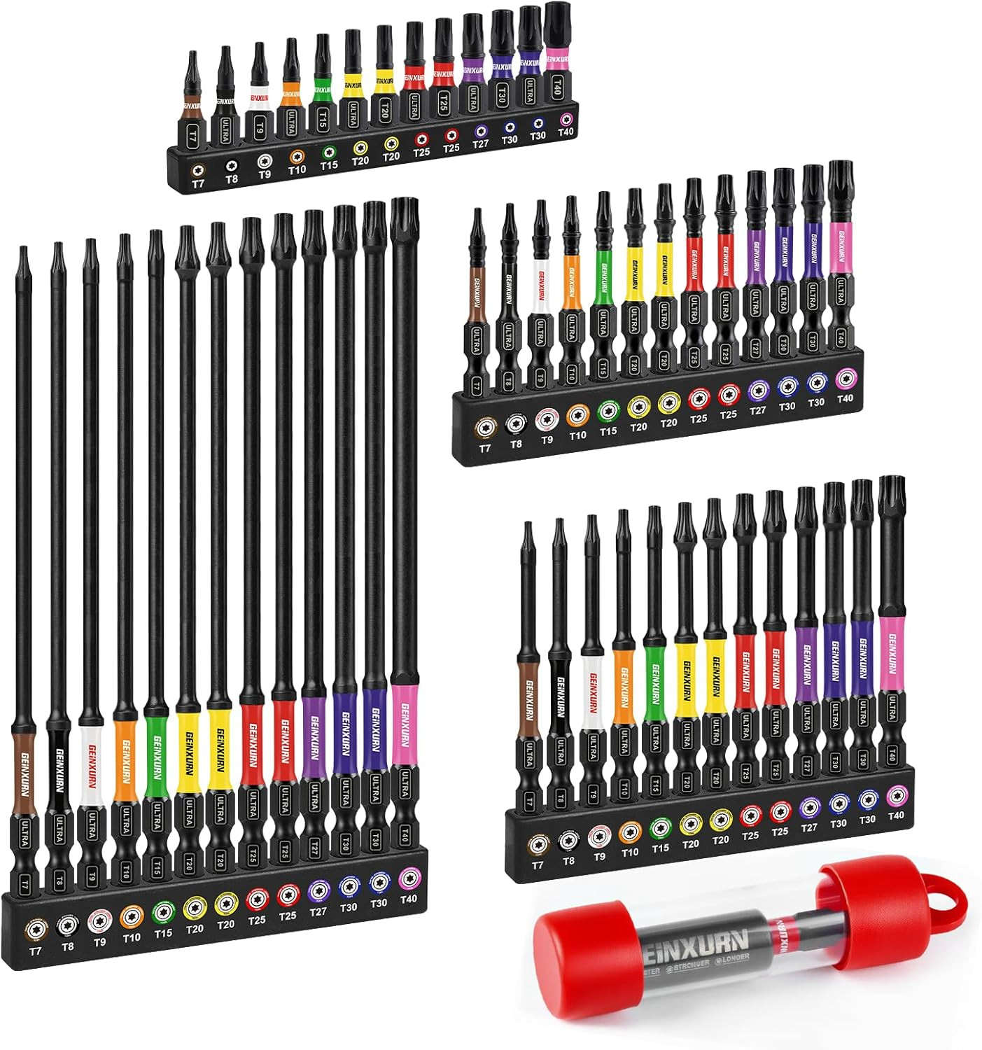 Geinxurn Impact Torx Screwdriver Bits Set, 52Pcs Magnetic(T7-T40) S2 Steel 1”/2”