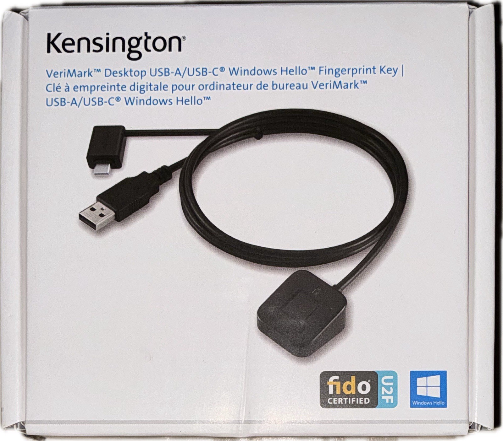 Kensington VeriMark Desktop USB-A/USB-C Windows Hello Fingerprint Key FIDO U2F