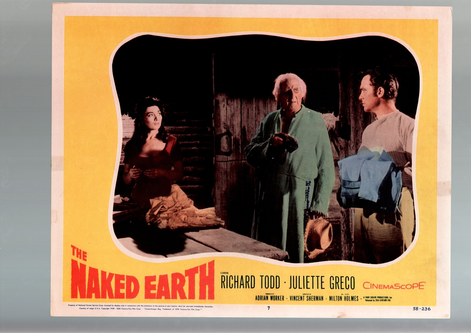 THE NAKED EARTH-LOBBY CARD #7-1958-RICHARD TODD-JULIETTE GRECO-F FN