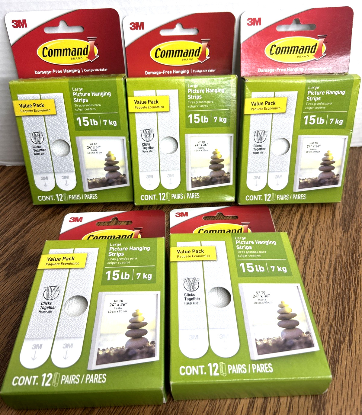3M Command Strips - Large Picture 15lb White - 5 boxes, 12 pairs per box