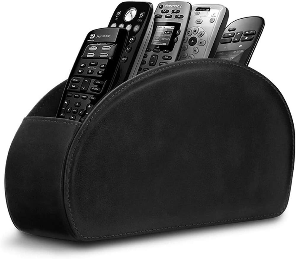 Leather Remote Control Holder with 5 Compartments TV Remote Caddy Storage Box/Tr