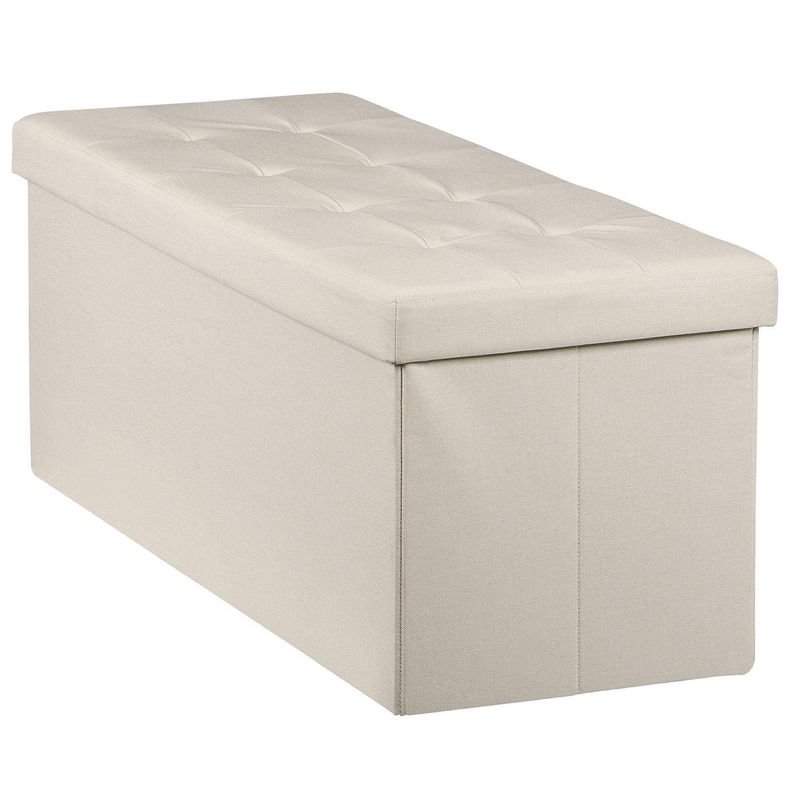 43" Ottoman Bench Footstool Durable Storage Bench Chest 8 Stitchings Decor Beige