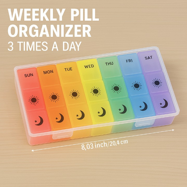 Weekly Pill Organizer 3 Times a Day 7 Day Case Large AM PM Box Travel Pill Box