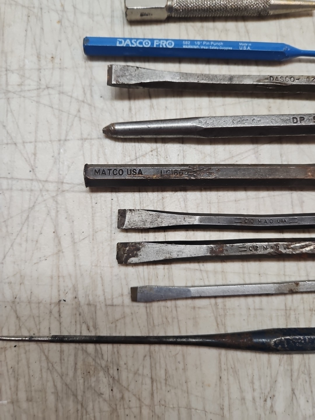 12 Assorted Small Chisels Center Punches Stanley Mayhew MAC Matco Dasco & More!