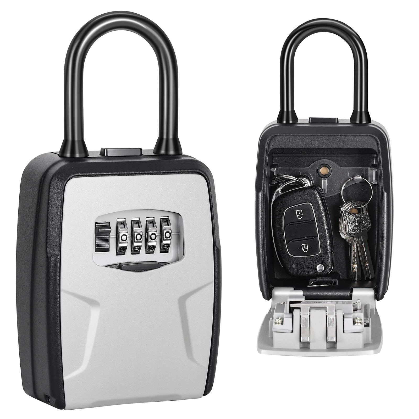 Portable Key Lock Box Wall Mount Weatherproof Resettable Code Gray