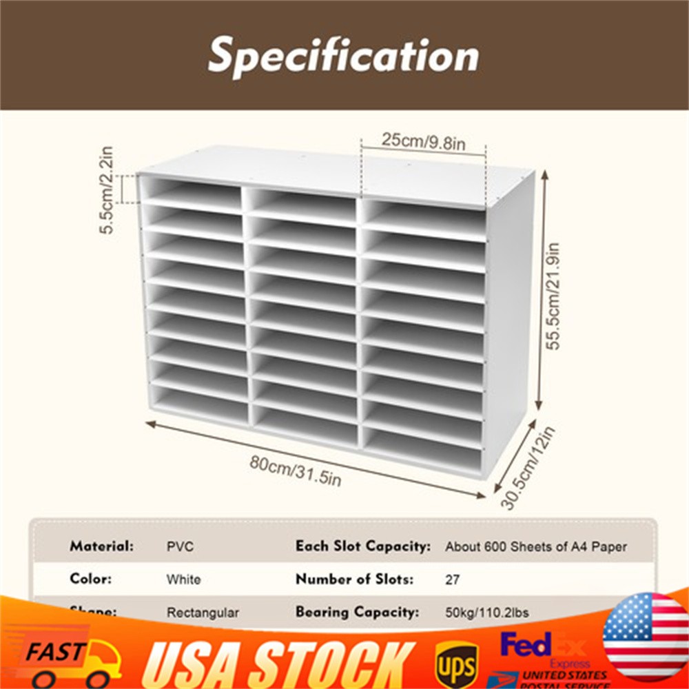 27 Slots Classroom Keepers Literature Storage Rack PVC File Holder Mailbox White