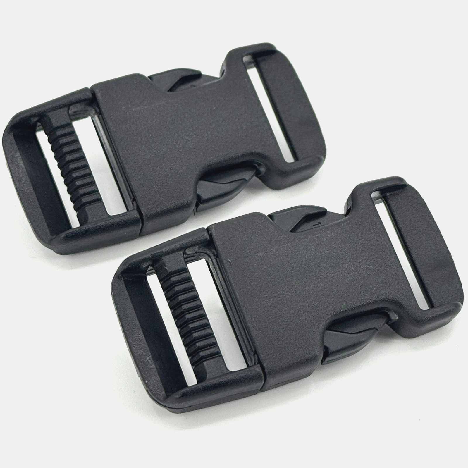 SET OF 2 Milspec Side Release Side Squeeze Single Adjust Buckle BLACK 1 INCH
