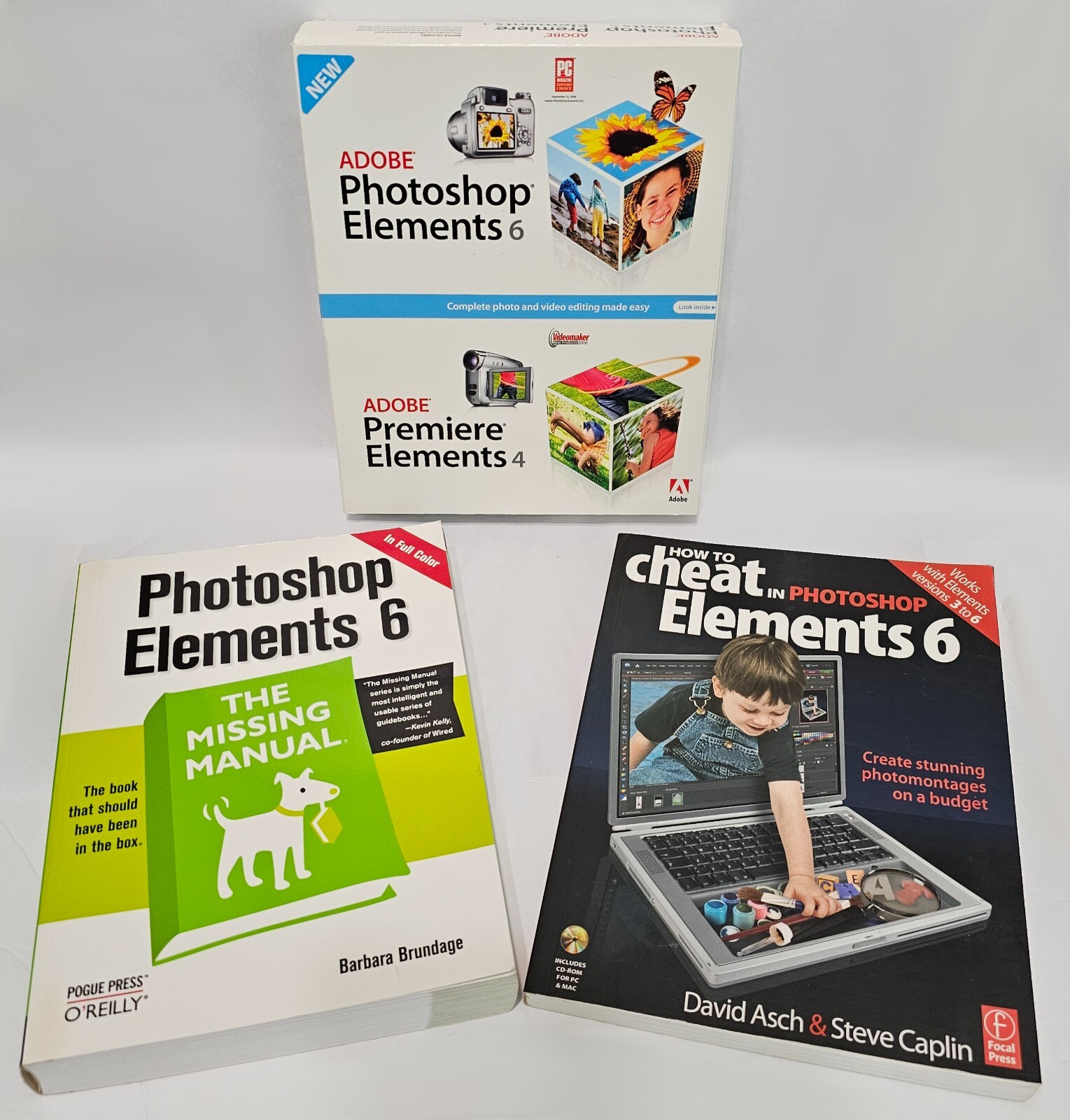 ADOBE Photoshop Elements 6 & Premiere Elements 4 w/Box, Docs & 2 Related Books