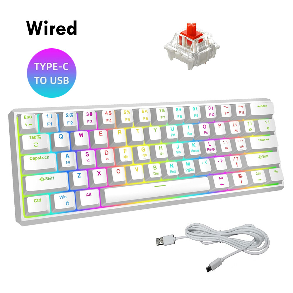 Snpurdiri 60% Gasket Wired Gaming Keyboard RGB LED Backlit 61 Red Switch Office