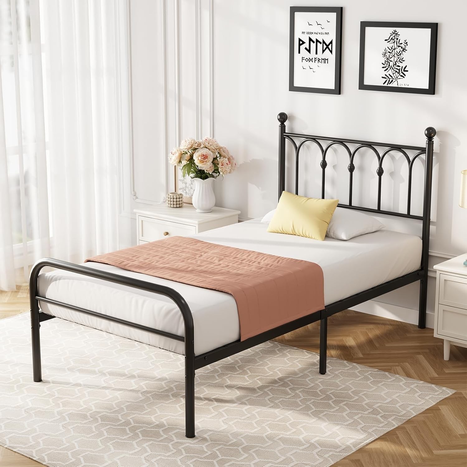 Heavy Duty Metal Platform Bed Frame w/Headboard & Footboard,No Box Spring Needed