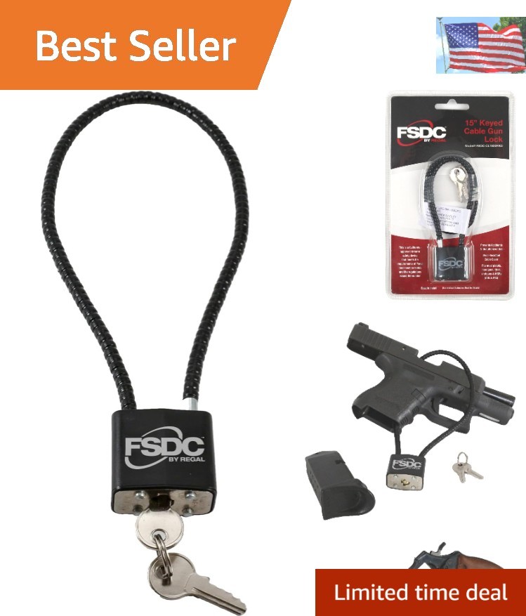 15" Gun Cable Lock - Scratch-Resistant with 2 Keys & Multi-Firearm Compatibility