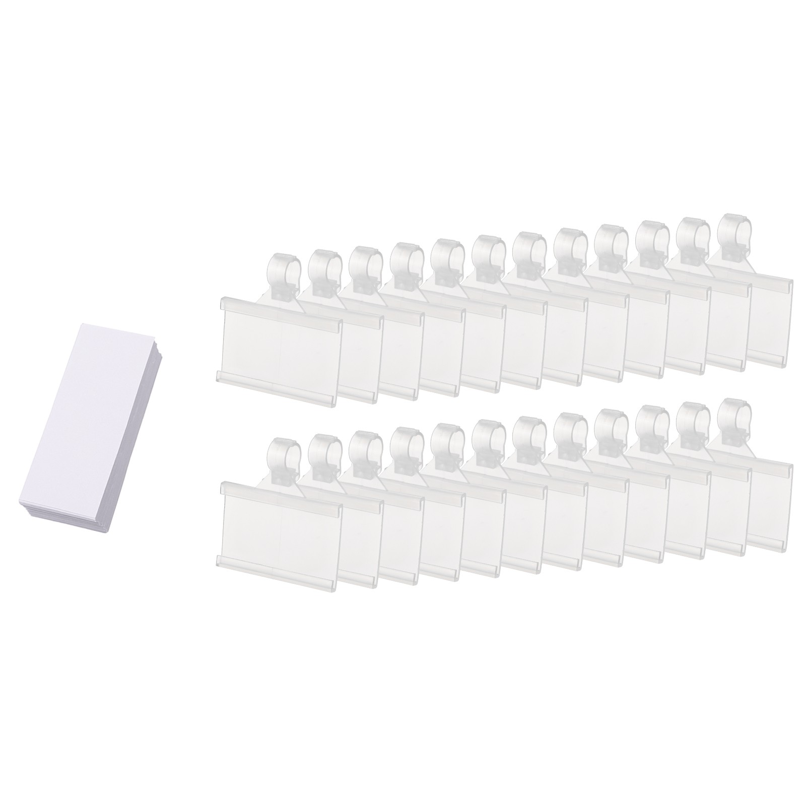 25pcs Wire Shelf Label Holder BASKETS 2 x 1.4 Inch with Label Papers Clear