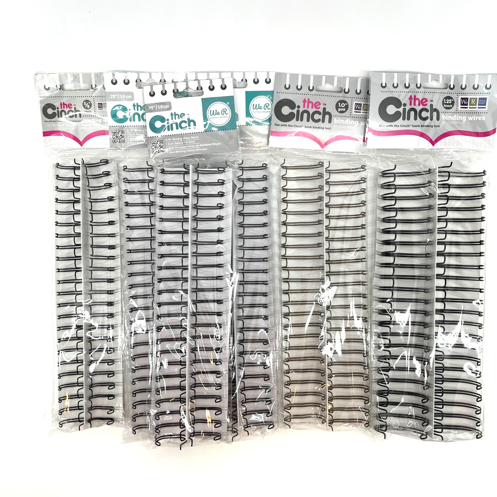 LOT of 6 We R Memory Keepers Cinch Book Binding Wires .625" to 1.25" Black Gold