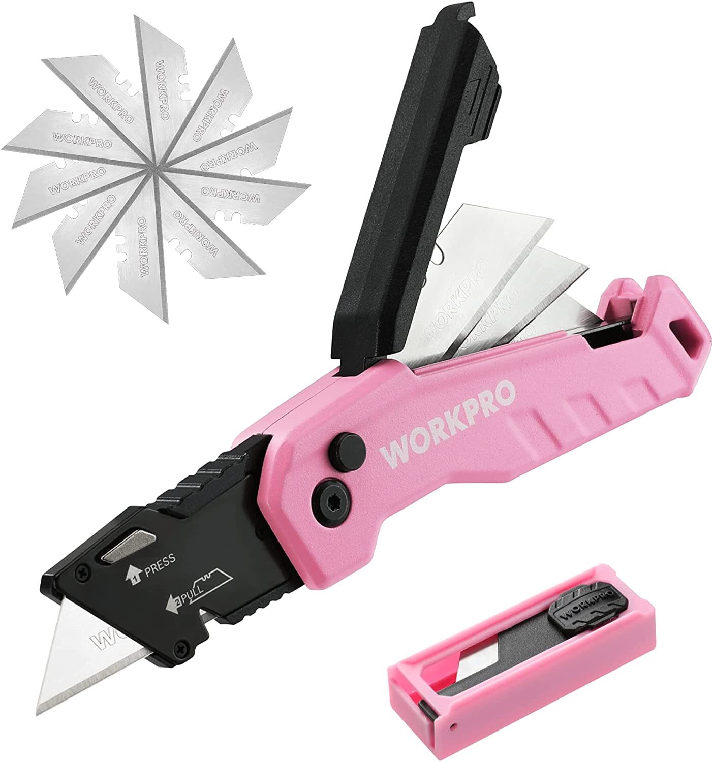 WORKPRO Folding Utility Knife, Quick Change Box Cutter Razor Knife for Cartons
